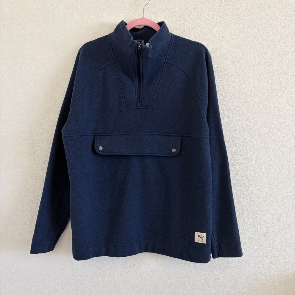 PUMA Mens Golf Fusion 1/4 Zip Pullover Sweatshirt Heather Navy Blue Size M